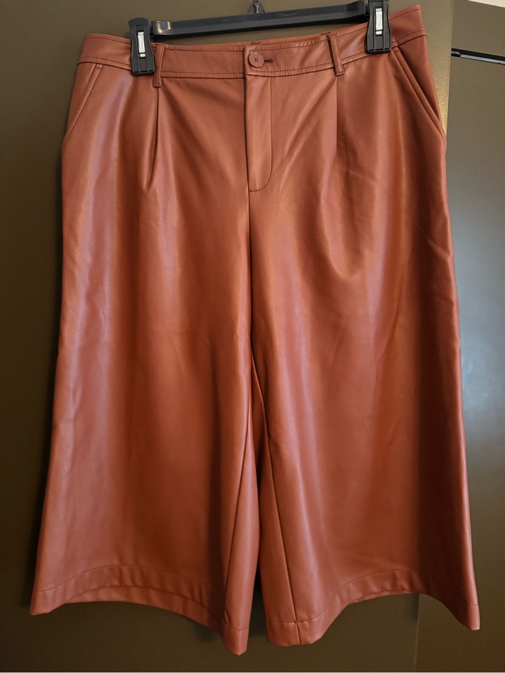 NWT Anthropologie Rust-Brown Faux Leather Wide Leg Culotte Pants